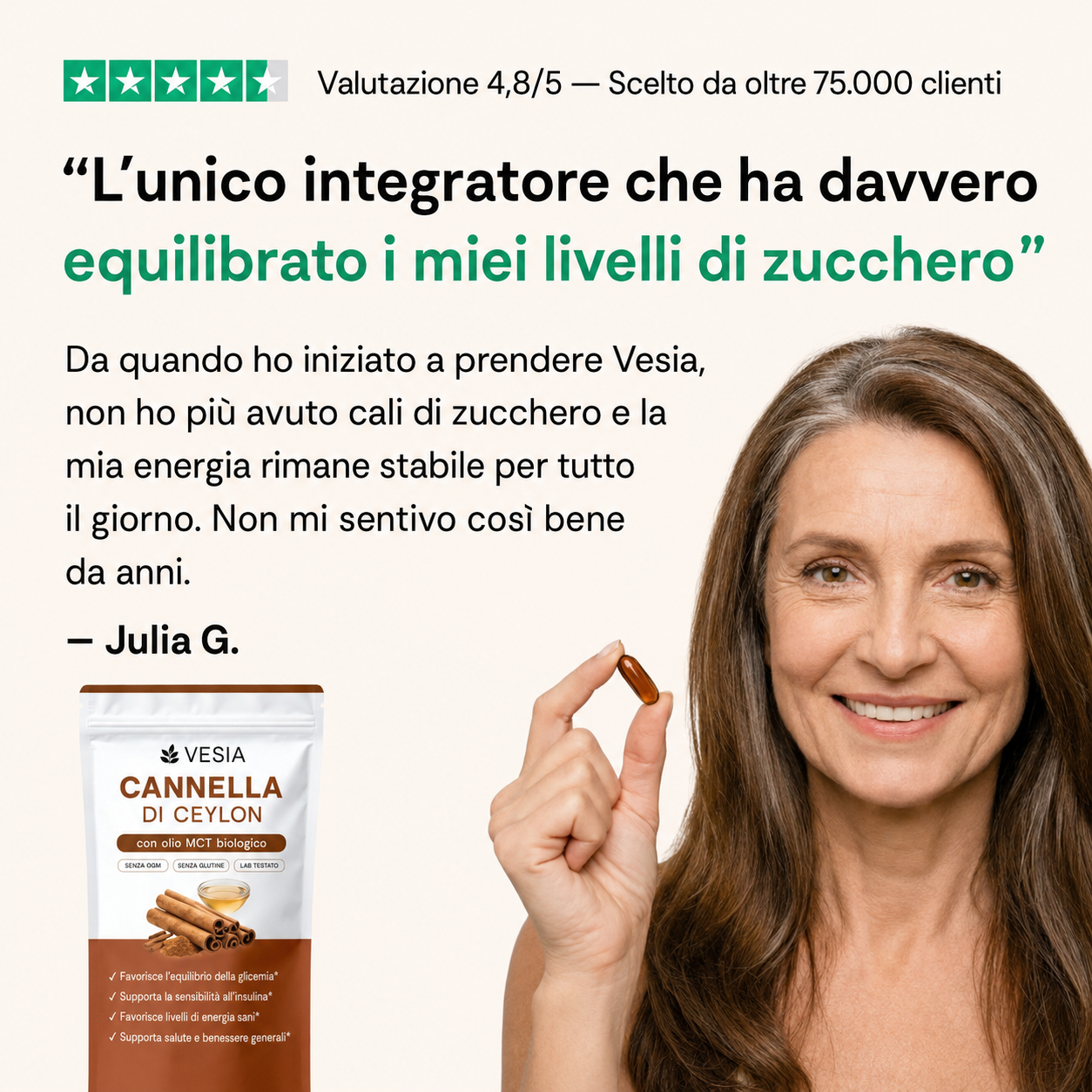 Cannella di Ceylon equivalente a 7200 mg con olio MCT